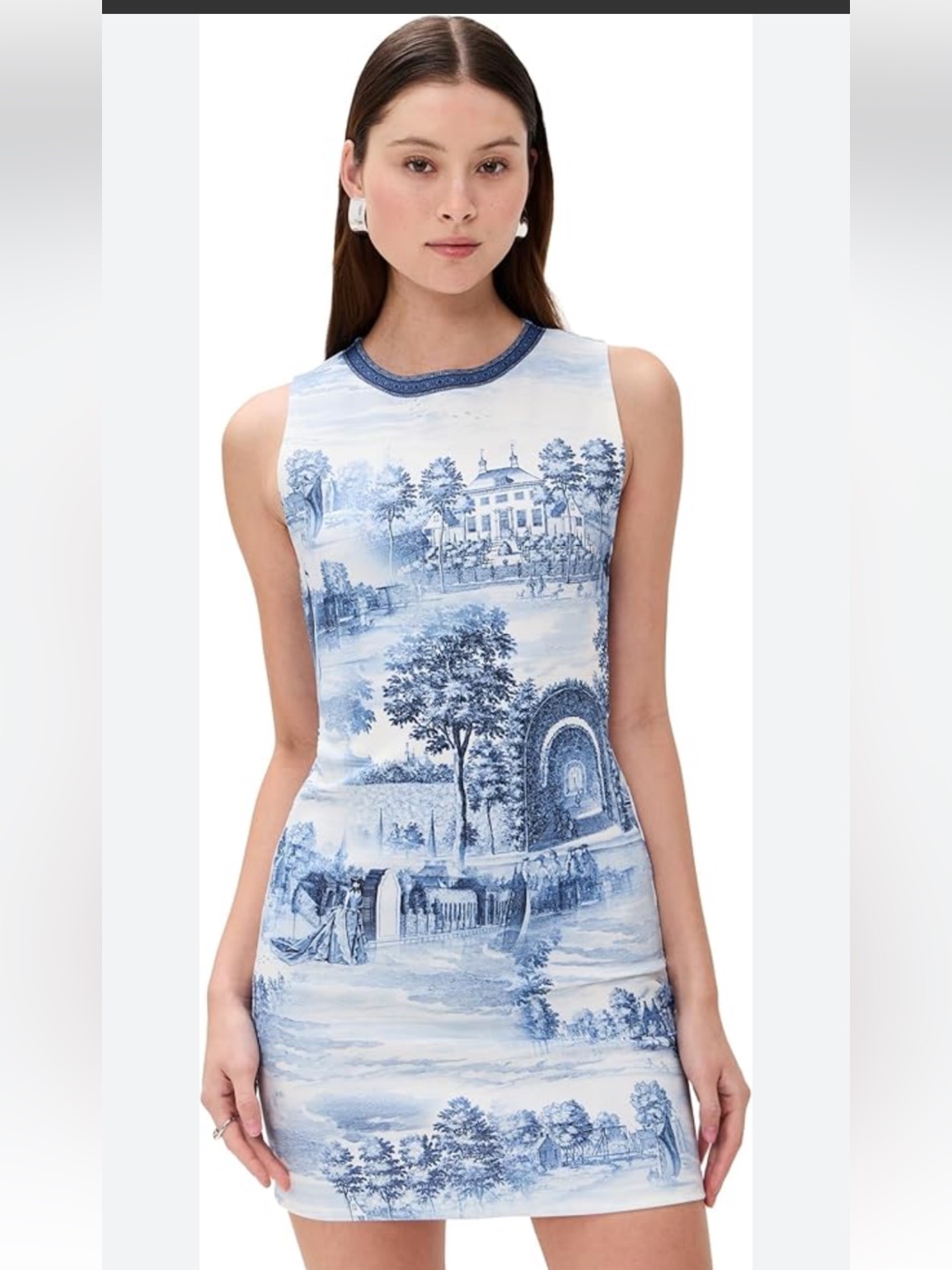 Alice + Olivia Blue And White Toile De Jouy Print Mini Dress